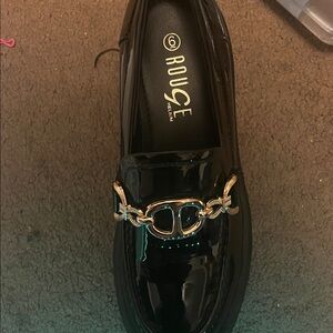Rouge Glossy Black Loafers with Gold Accent